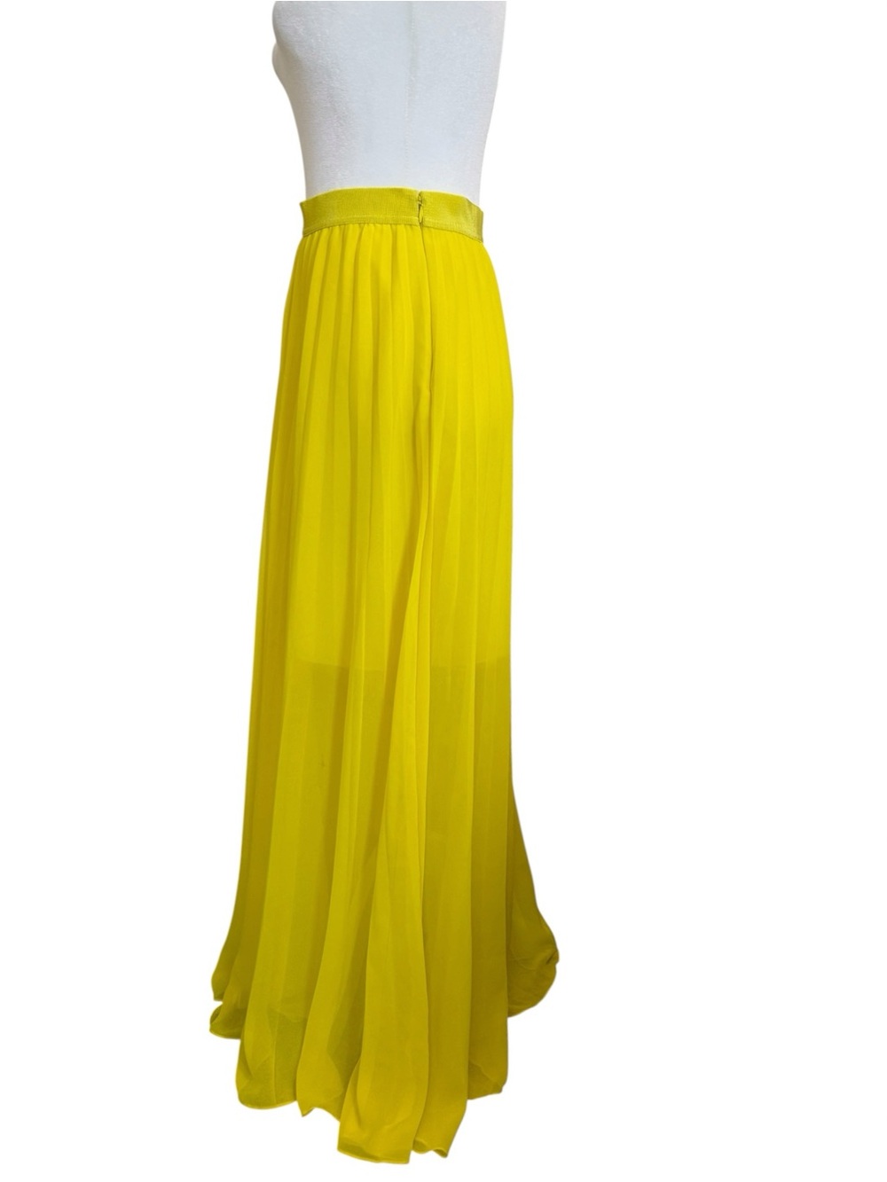 Ann Taylor XS Pleated Chiffon Maxi Skirt Yellow Chartreuse Flowy Side Zip - Picture 6 of 11